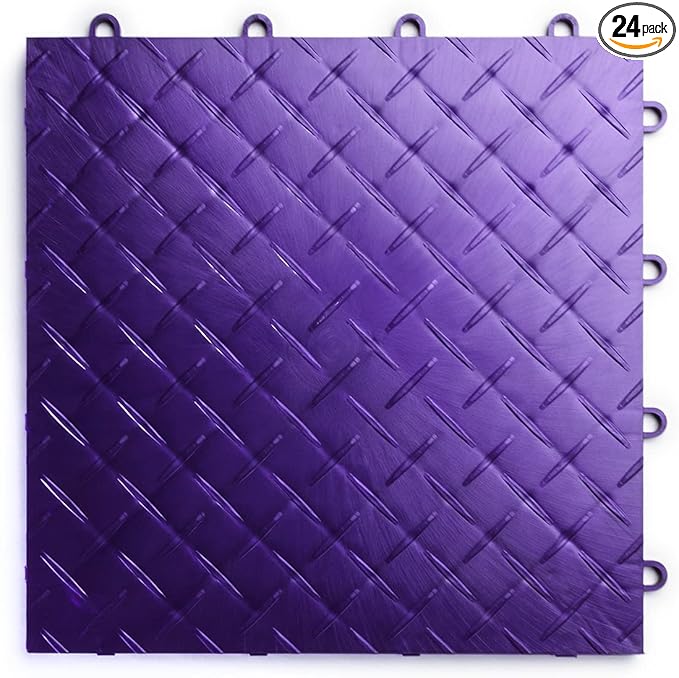 Big Floors RaceDeck Diamond Plate Design, Durable Interlocking Modular Garage Flooring Tile (Purple, 24 Pack of 12 x 12" Tiles)