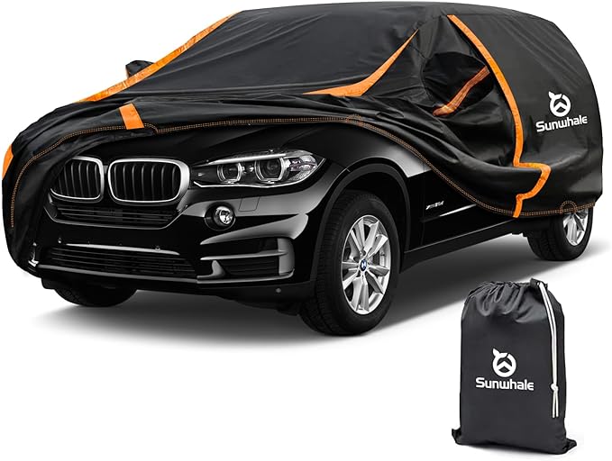 Car Cover Waterproof All Weather for SUV Automobiles UV Protection Snowproof Rain Sun with Door Zipper Full Exterior Outdoor Full Car Cover Universal Fit Up to 187"