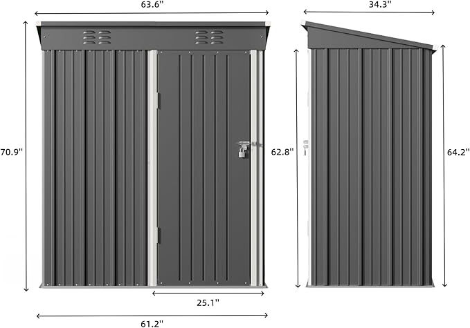 Bealife 5' x 3' Outdoor Storage Shed Clearance, Metal Outdoor Storage Cabinet with Single Lockable Door, Waterproof Tool Shed, Backyard Shed for Garden, Patio and Lawn(Grey)
