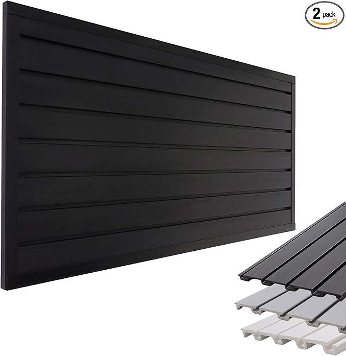 Slatwall Panel Garage Slat Wall Storage Systems, PVC Slat Wall Paneling Garage Tool Organizer Wall Mount, Black 4’x2’ Slatwall Panels Garage Wall Organizer, Garage Storage & Organization Products