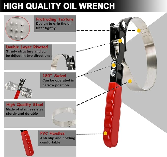 Extra Small Oil Filter Wrench, Swivel Oil Filter Removal Tool, Universal Filter Wrench Adjustable from 2-1/16" to 2-5/8" for Oil Change