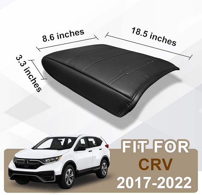Muslogy Center Console Armrest Cover Compatible with 2017 2018 2019 2020 2021 2022 Honda CR-V Comfort Armrest Pad Arm Rest Cushion Vegan Leather Protector Black Regular Thick