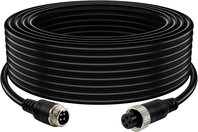 Car Video 4-Pin Aviation Extension Cable for CCTV Rearview Camera Truck Trailer Camper Bus Vehicle Backup Monitor System-65.6Ft/20M
