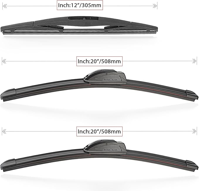 Windshield Wiper Blades Replacement for 2003-2009 Honda Element / 2009-2014 Nissan Cube Original Factory Quality Front Rear Wipers Blade Set for My Car - 20" 20" 12" (Pack of 3)