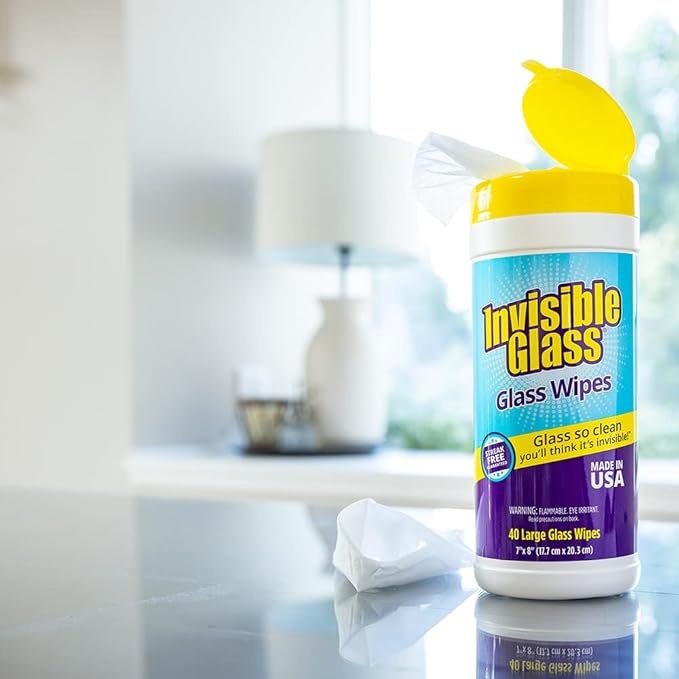 Invisible Glass 90160 Glass Cleaning Wipes Perfect for Cleaning Mirrors, Windows, and Windshields at Home, in Your Car, or at the Office, Streak-Free, Tint-Safe, Lint-Free, 40 Wipes, Pack of 1