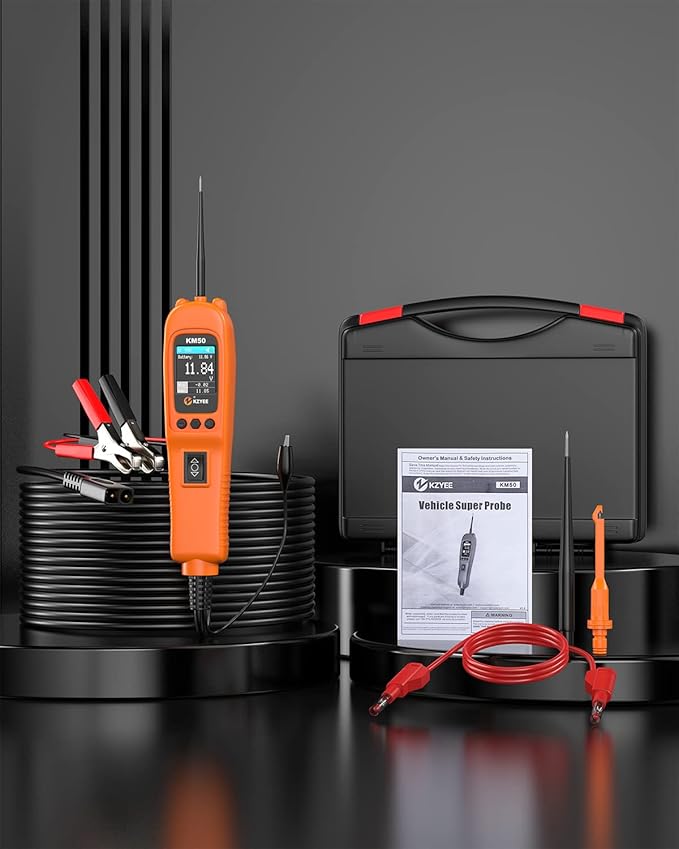 KZYEE KM50 (Upgrade of KM10) Power Circuit Probe Kit - 12V/24V Automotive Circuit Tester Current Probe with AC/DC Voltage/Resistance/Diode/Frequency/Duty Cycle/Fuel Injection, Activate Component