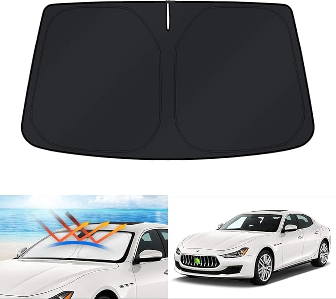 KUST Windshield Sun Shade for 2014-2024 Maserati Ghibli Accessories Custom Fit Sunshade Foldable Window Sun Visor Protector Blocks UV Rays Keep Your Car Cooler