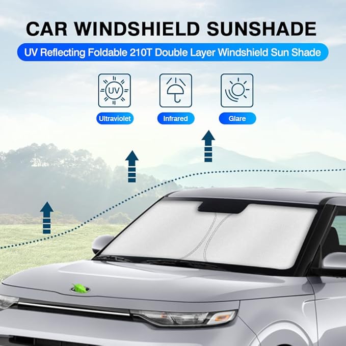 KUST Windshield Sun Shade for Kia Soul 2020 2021 2022 2023 2024 2025 2026 Accessories Window Sunshade Sun Visor Protector Foldable Blocks UV Rays Keep Car Cooler