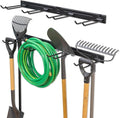 StoreYourBoard Wall-Mounted Rack With 4 Garage Hooks – Heavy-Duty Steel Holder Garage & Garden Storage for Shed, Workshop, or Home Organization – For Rakes, Shovels, Tools & More – 2 Pack, Black