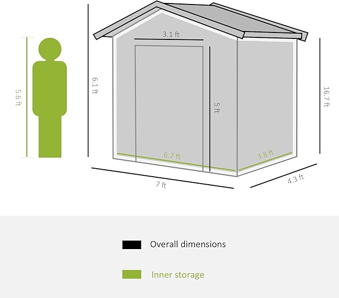 Outsunny 7' x 4' Outdoor Storage Shed, Garden Tool Metal Shed with Foundation Kit, Double Lockable Door, Air Vents and Sloping Roof, for Backyard, Patio, Lawn, Yellow