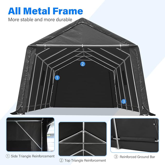 ADVANCE OUTDOOR 13x20 ft Garage Tent Carports with 2 Roll up Doors & Vents Outdoor Portable Storage Shelter for Vehicle Truck Boat Anti-UV Snow Resistant Waterproof, Gray