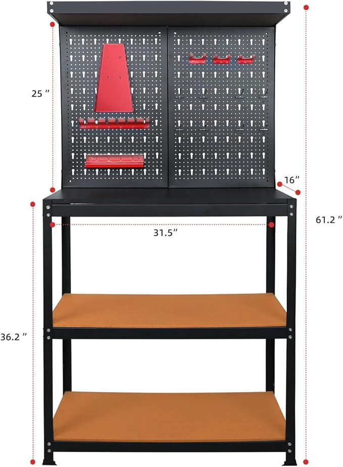 Prostormer Workbench, 31.5 inch Multipurpose Garage Work Bench Table with Peg Board Hook Kit for Home, Garage, and DIY Projects