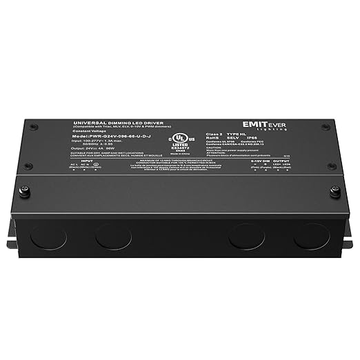 EMITEVER 96W Dimmable LED Driver,24V Dimmable Power Supply,AC to DC Transformer for LED Light,5-in-1 Dimming: ELV/MLV/TRIAC/ 0-10V/ 1-10V/10V PWM/Potentiometer,Waterproof IP67 and UL Listed,Class 2