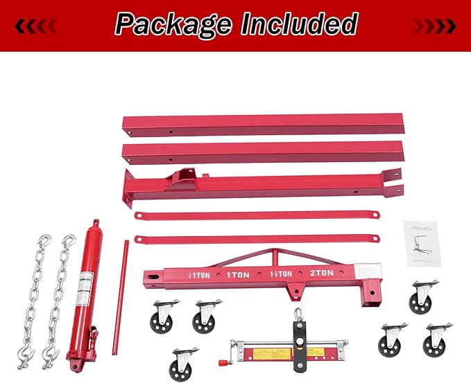 Folding Engine Crane 2 Ton Folding Engine Hoist with Engine Leveler 4400lbs Hydraulic Crane with 6 Iron Caster Wheels for Garage, Workshop (Red)