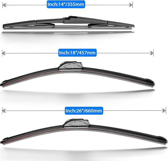 Windshield Wiper Blades Replacement for 2014-2023 Jeep Cherokee Original Factory Quality Front Rear Wipers Blade Set for My Car - 26" 18" 14" (Pack of 3)