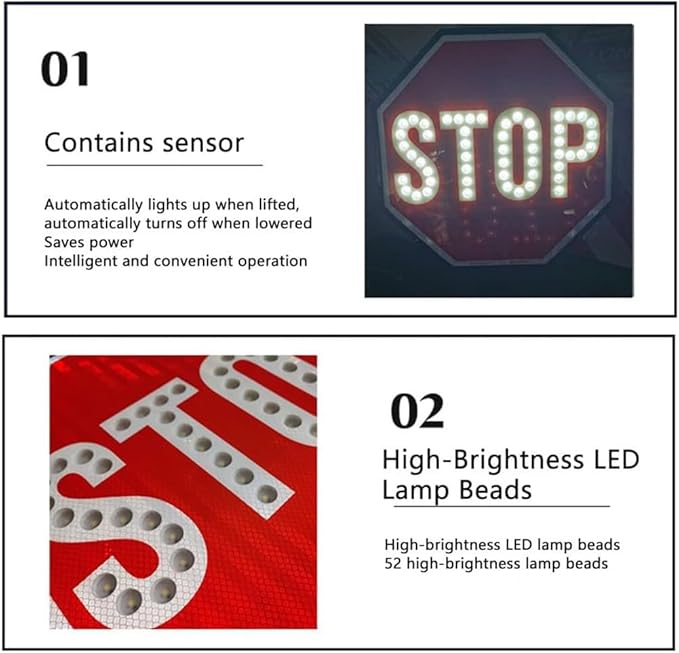 18" LED Stop/Slow Paddle, Reflective Hand Held Stop Sign with Handle, Steady/Flashing Light Modes