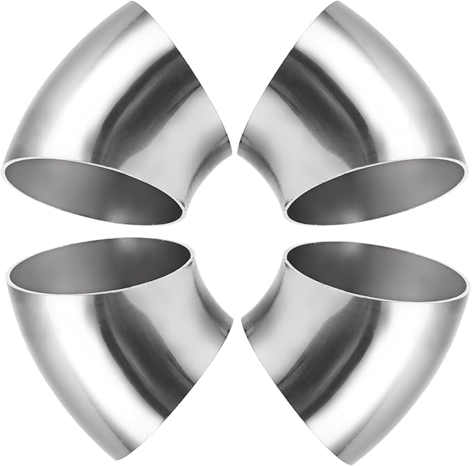 Acrux7 4 Pack 2.5 Inch 45 Degree Exhaust Elbow Pipe, 304 Stainless Steel Mandrel Bend Elbow Thickness 1.5 mm for Car Modified Exhaust, Stair Handrail, Exhaust System