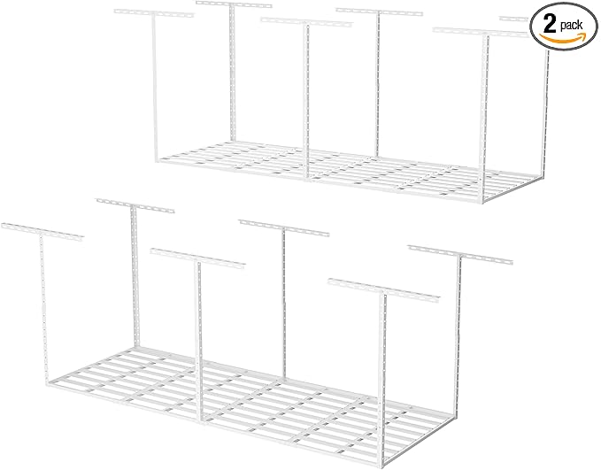 SunsGrove 3x8 Garage Storage Overhead Rack Organization, Adjustable Ceiling Mounted Storage Racks, 800LBS Weight Capacity, 22"-40" Ceiling Dropdown, 2 Pcs, White