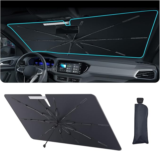2025 Upgrade Car Windshield Sun Shade Windshield Sunshade Umbrella [Star Fabric] Protect Car from Sun Rays&Heat Damage Keeps Vehicle Cool, Spring Structure Edge Fits Sedans,SUVs,Trucks,Hatchbacks (S2)