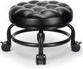 Low Height Rolling Stool Roller Stool PU Leather Comfortable Seat 360°Swivel Rotating, Modern Rolling Chair for Home Office Garage Shop