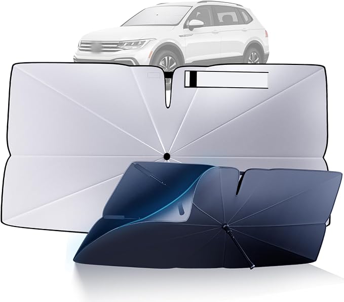 Windshield Sun Shade Umbrella for 2018-2023 Volkswagen VW Tiguan Accessories: Custom Fit 240T Silver, Double Thickened, Foldable Sunshade Window Sun Visor, Ultimate 99% UV Blocking for S/SE/SEL