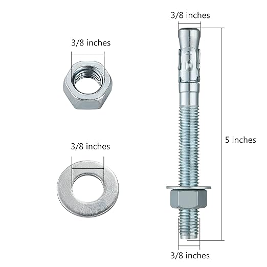 3/8x5" 30Pcs Inch Standard Fasteners for Heavy-Duty Zinc Wedge Anchors for Cement and Concrete