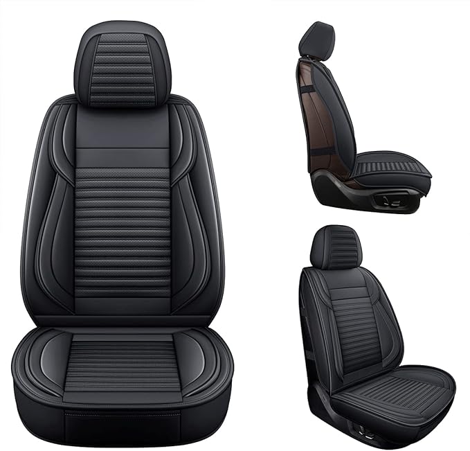 LINGVIDO Car Seat Covers, Breathable and Waterproof Faux Leather Automotive Seat Covers for Cars SUV Truck Sedan,Universal Anti-Slip Driver Seat Cover with Backrest (Front Seat, Black)