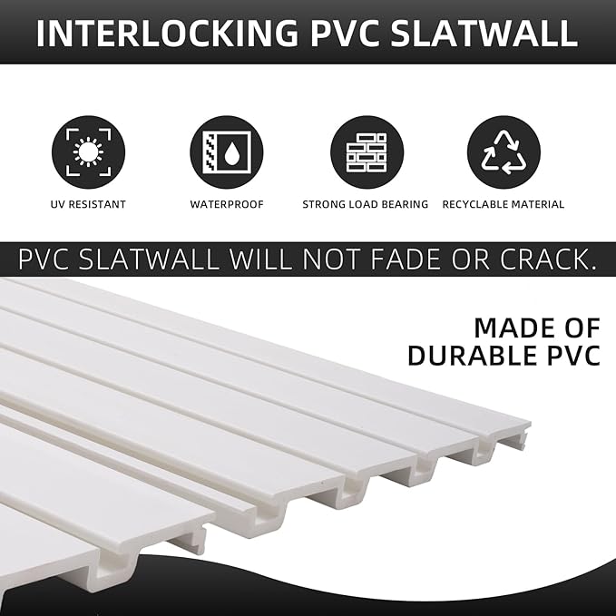 Slatwall Panel Garage Organizer, Heavy Duty Wall Mounted PVC Slat Wall Panels, Tool Organization Peg Board 4ft x 2ft (White)