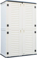ADDOK Outdoor Storage Cabinet Waterproof,Outdoor Storage Sheds with Floor, Double-Layer Storage Shed for Patios/Generator/Long-Handled Tools (ivory/52 Cu.Ft)