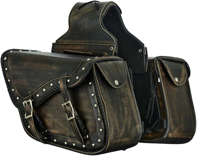 GARGOYLE BELLS Genuine Leather Motorcycle Saddle Bags Motorcycle Luggage Bag For Softails Sportsters Dyna ect