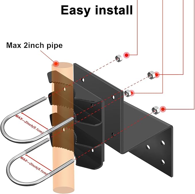 Antenna Mount Outdoor Antenna Pole Mast Mount Bracket- Heavy Duty Steel with U-Bracket Assembly + 6 Screws