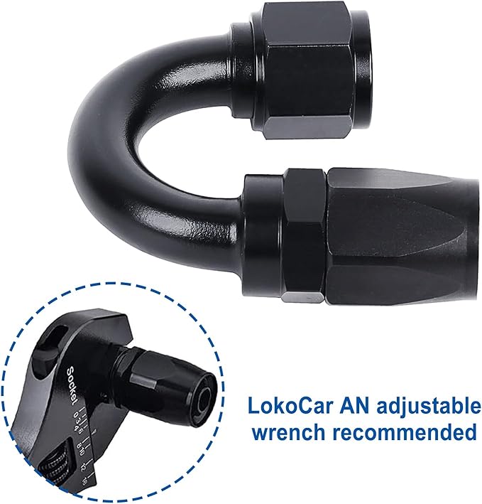 LokoCar 10AN Hose End Fitting 180 Degree Swivel For CPE Braided Hose Black 2Pcs