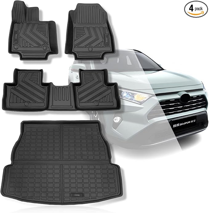 Vanseno Compatible for 2019-2025 Toyota Rav 4 Floor Mats & Cargo Liners Car Trunk Mats Rubber Mat All-Weather Protection for 2019 2020 2021 2022 2023 2024 2025 Rav 4 Accessories (No Hybrid)