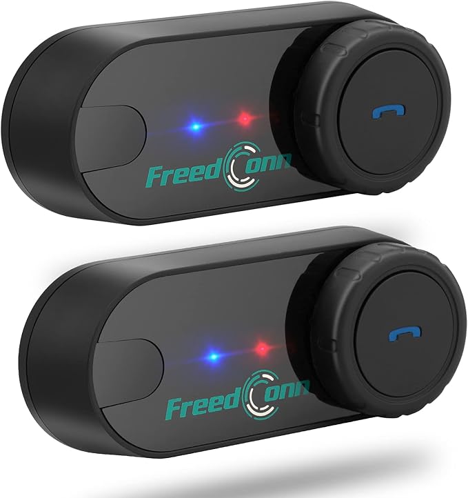 FreedConn TCOM VB Motorcycle Helmet Bluetooth Headset, Motorcycle Communication Systems with CVC Noise Cancellation, Stereo Music, 3 Riders 0.5mi/800m intercom, 12Hrs Intercom, IP65, 2 Pack