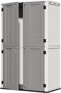 ZZM 67 Cuft Vertical Outdoor Storage Shed Diamond Texture Resin Outdoor Cabinet, 4x6 Sheds FT for Garden, Patio, Backyard, All-Weather Plastic Storage Clearance, Lockable with Floor (Grey-White)
