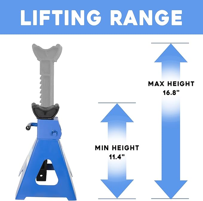 3 Ton (6,000 LBs) Automotive Jack Stands,Heavy Duty Steel Car Lifting Stand for Garages,Repair Shops,Adjustable Height 11.4"-16.8",1 Pair