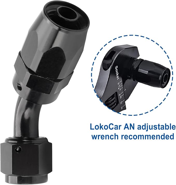LokoCar 6AN Hose End Fitting 45 Degree Swivel For CPE Braided Hose Black 2Pcs
