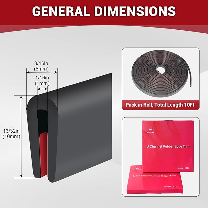 Rubber Edge Trim, 1/16" Self Adhesive Flexible U Channel Edge Protecter for Sheet Metal, Car Doors, U Shaped Sharp Edge Guards, Fit for 0-3/32" Width Edge, Black Color, 10Ft, EPDM Material