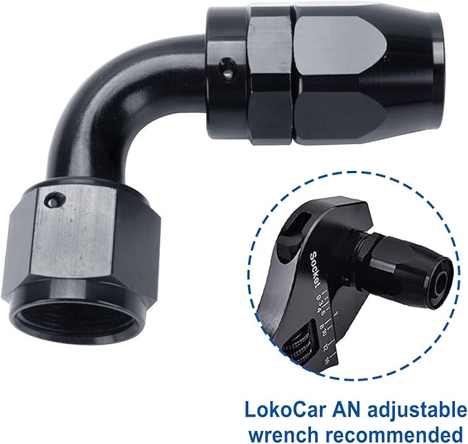 LokoCar 6AN Hose End Fitting 90 Degree Swivel For CPE Braided Hose Black 2Pcs