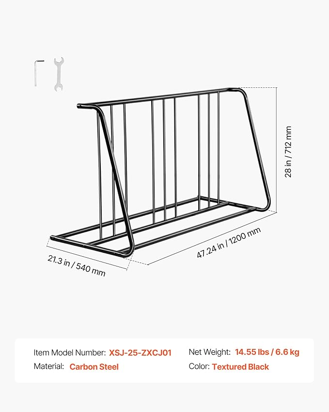 VEVOR Bike Rack, Fits Tire Width 3 Inch/76.2 mm, Carbon Steel Double-Sided Grid Bike Rack Stand, Freestanding Bicycle Storage Holder for Curbside, Garage, Indoor, Outdoor Parking, 6-Bicycle Capacity