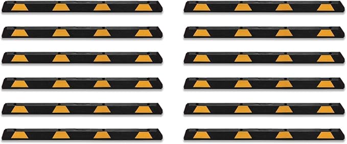 Zento Deals Rubber Parking Curb Garage Car Stopper - Parking Wheel Stopper Block 72” Wide Easy to Install, Black/Yellow Reflective Parking Block; for Car, Truck, Trailer and RV (Black/Yellow 12pack)