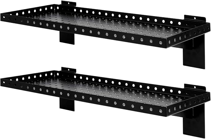 Slatwall Shelves 24 Inch, Slatwall Accessories for Retail, Garage, Home Storage, Heavy Duty Slat Wall Hanging Shelf (2, Black)