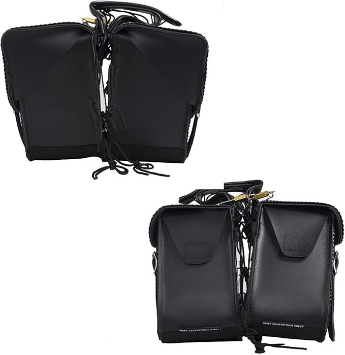 Synthetic Leather Motorcycle Luggage Bag - Waterproof Throw Over Saddlebags For Motorcycles - Softails, Sportsters, Choppers, Dyna, V-star, Shadow (With Studs, Black, 13'x13'x10')