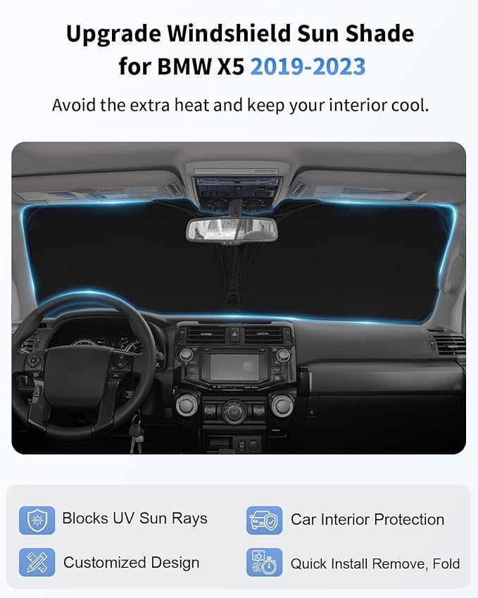 Sunshade for 2025 2026 BMW X5 Windshield Sun Shade Cover, Custom Fit BMW X5 G05 xDrive40i xDrive50i xDrive45e M50i X5 M Sport xLine SUV 2019-2024 Sun Visor Window Shield Car Accessories