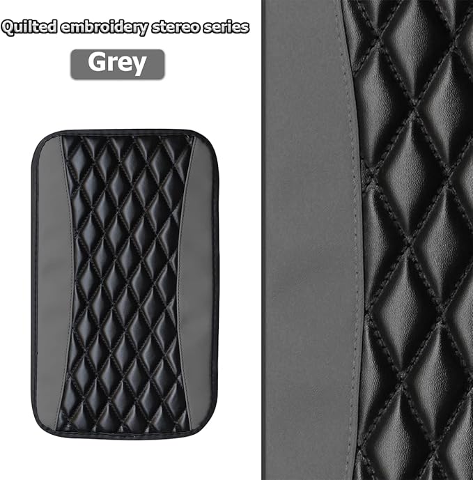 Car Center Console Cushion Pad, Universal Leather Waterproof Armrest Seat Box Cover Protector,Comfortable Car Decor Accessories Fit for Most Cars, Vehicles, SUVs (Gray)
