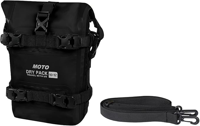 Motorcycle Tail Bag Front Bumper Bag, 12L Roll-top Waterproof Motor Saddle Panniers Luggage Bags for Motorcy-Black(12L)