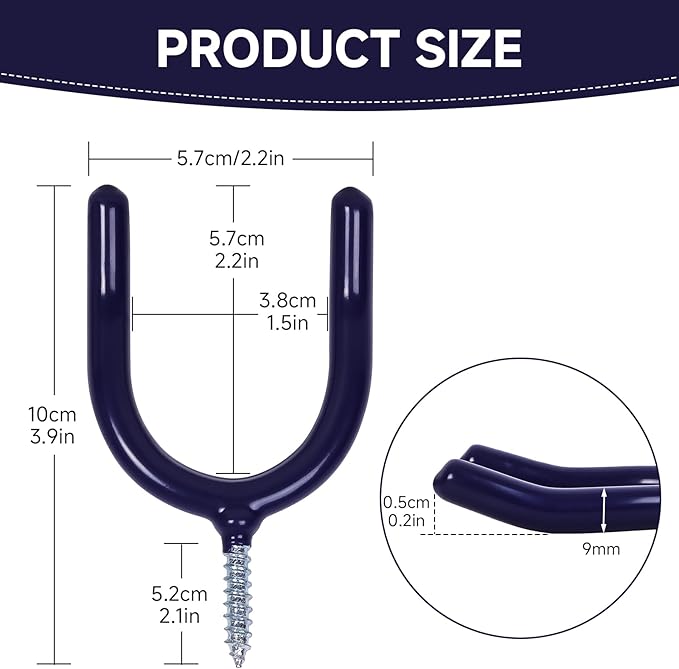 12 Pack Garage Storage System Steel U Hooks with Anti-Slip Coating Home Improvement and Organization Screw in Hooks Easy Wall Mounting Heavy Duty Bike and Ladder (Blue, 12 Pack)