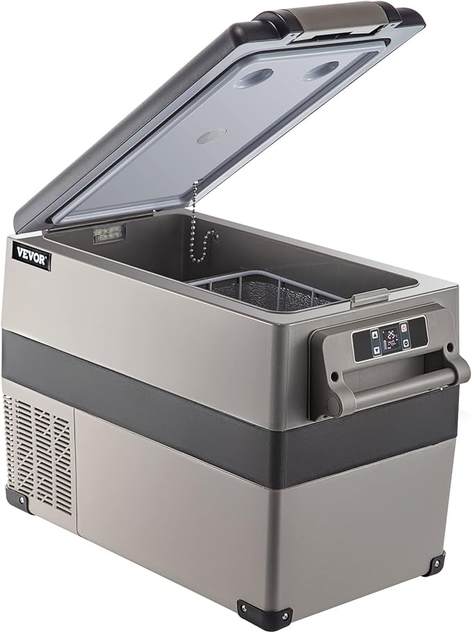 VEVOR 12 Volt Refrigerator, 48 Quart (45L) Fast Cooling Portable Freezer with App Control (-4℉~68℉), Car Fridge with 12/24v DC & 110-240v AC for Travel, Truck, Camping and Home Use, Grey