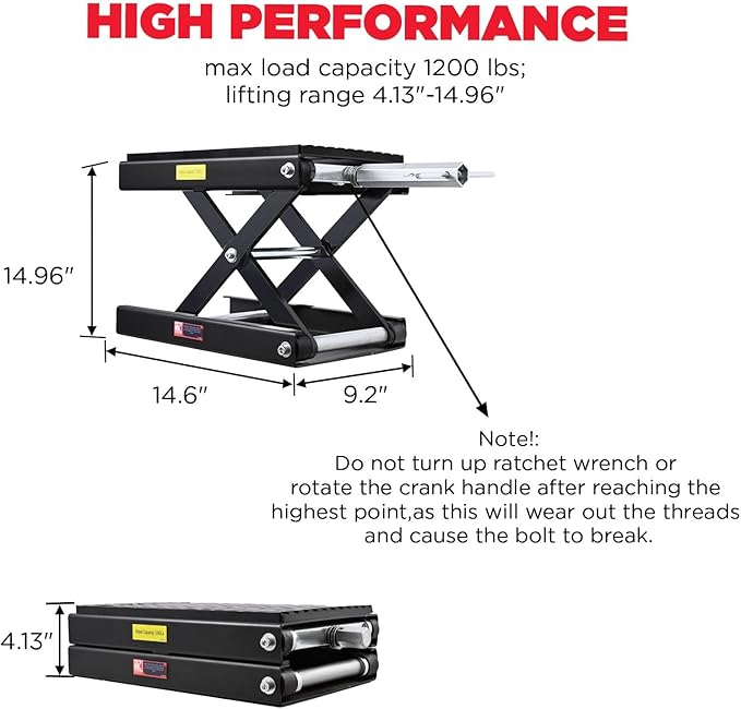 CXRCY 1200 LBS Motorcycle Lift Scissor Jack Black Upgraded Dirt Bike ATV Motorcycle Hoist Stand with Ratchet Wrench,Crank Handle,Thickened Rubber Pad,Wide Deck