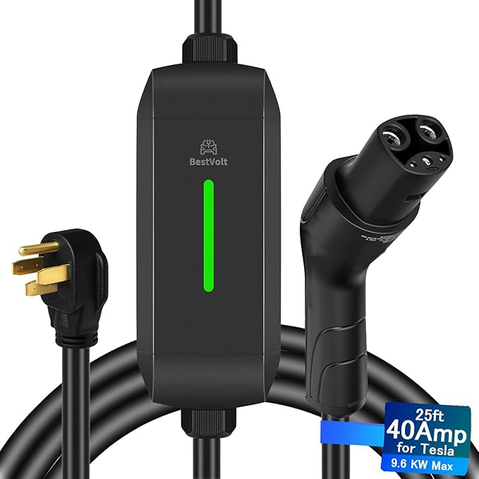Best Volt Electric Vehicle Portable Charger for Tesla,ETL Certified,25ft Fast Charging, IP65 Waterproof, Compatible with Model 3/X/Y/Cyber Truck,No Adapter Needed (Nema 14-50 240V/40A, Black)